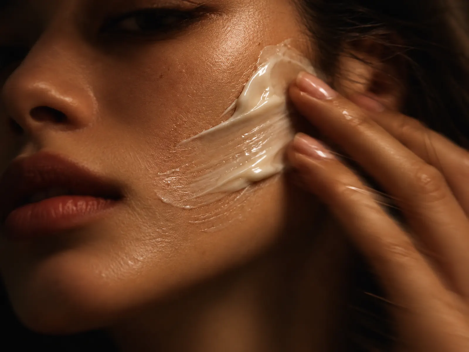 Mujer aplicándose una crema facial